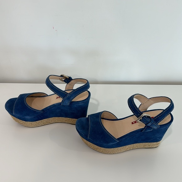 Prada Women’s Blue Suede Wedges Size 6W NEW - Picture 2 of 8